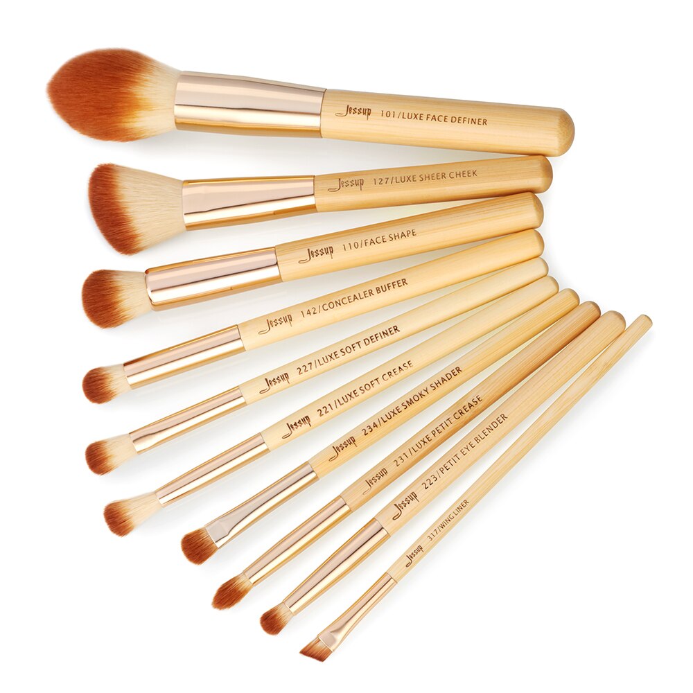 Jessup kwasten 10 stuks bamboe make-up kwasten kwastenset beauty make-up tool kit foundation poeder definieerder shader liner
