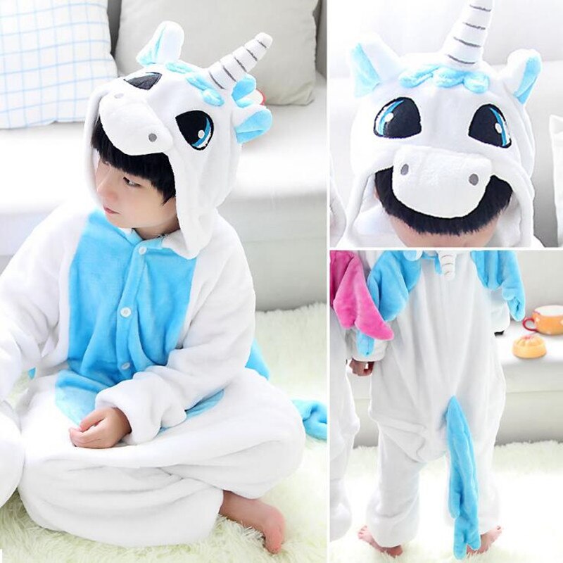 HKSNG Kids Animal Kigurumi Adult Unicorn Onesie Pajamas Flannel Cartoon Family Party Costumes Jumpsuits Zipper