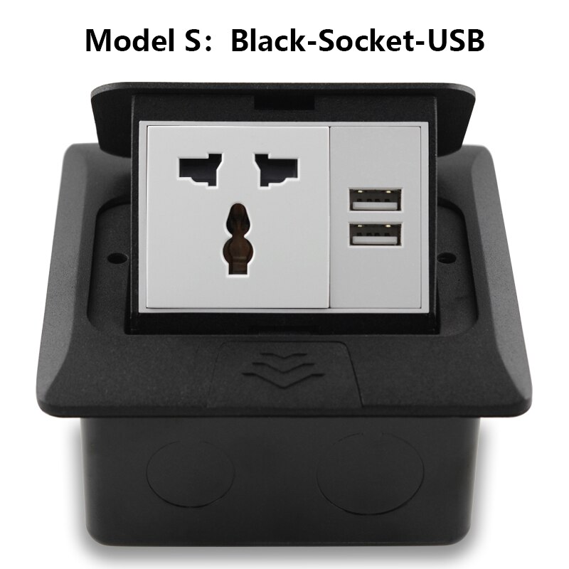 Universal Socket With USB Charging Port Fast Pop-Up Floor Outlet 2 Way Power Adapter Aluminum Alloy Material Office 16A Black: Black-Socket-USB