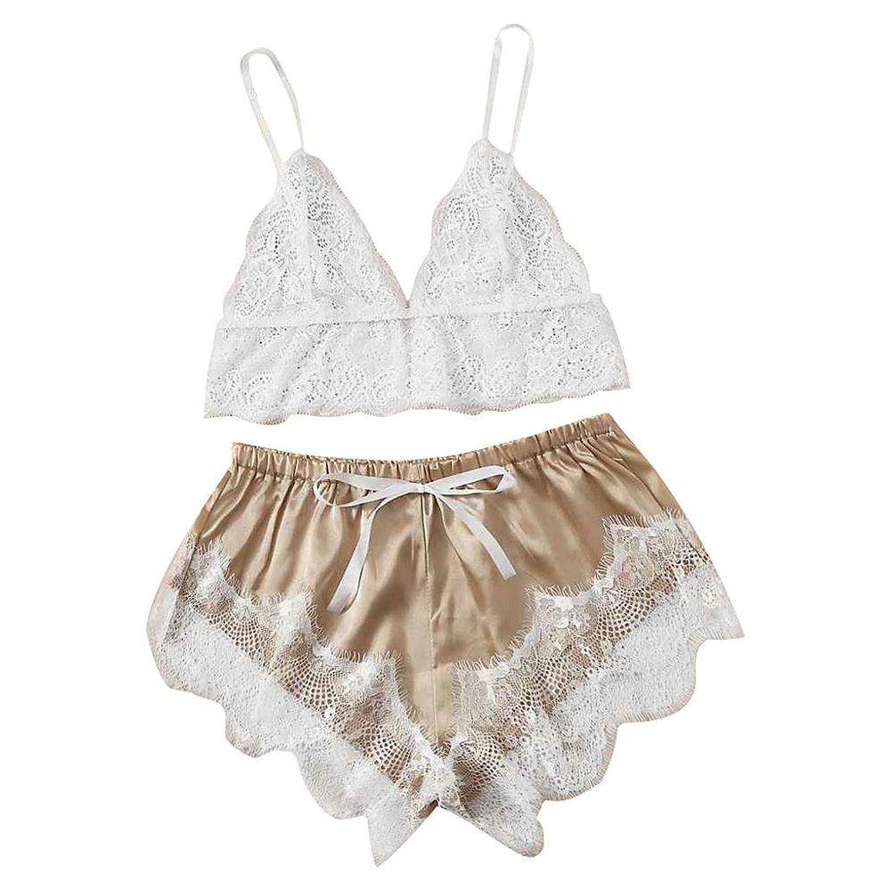 Pyjamas Women Sleepwear Women Lace Wireless Bra Camisole Satin Shorts Set Sleepwear Pajamas Lingerie пижама пижамы