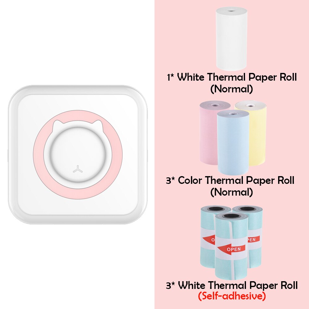 C15 Pocket Thermal Printer Portable Mini Wireless BT Connect 200dpi Photo Label Memo Wrong Question Printing: Pink F