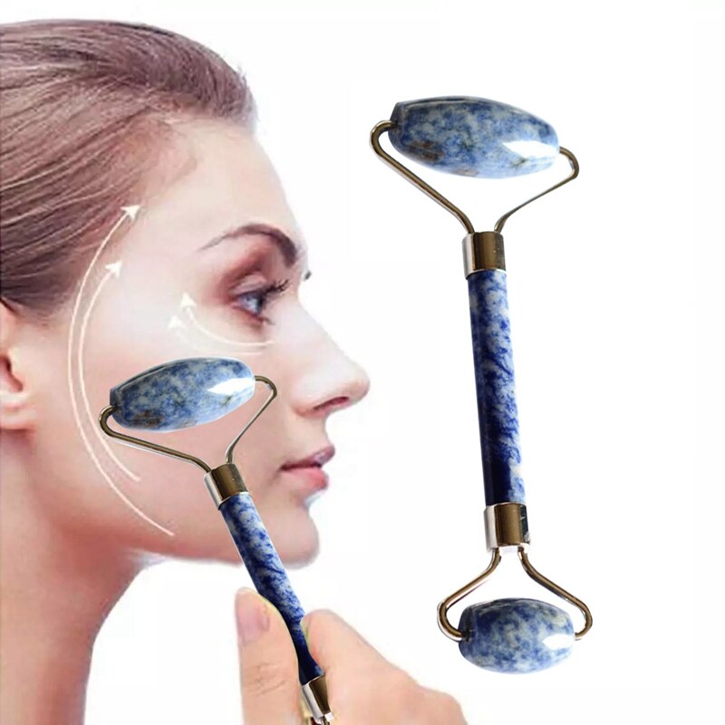 Natural Blue Point Stone Facial Rollers Double Head Removal Wrinkle Facial Neck Beauty Massager Beauty Tools Roller