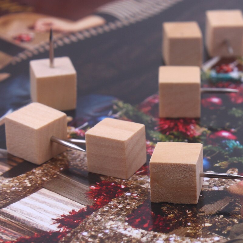 100pcs/set Square Shape Wooden Push Pin Art and Picture Used Office School Standard Pin Sundries Accessary