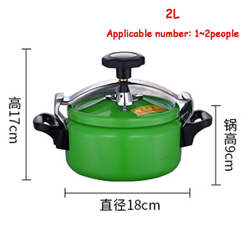 Household Aluminum Pressure Cooker 2/3L Explosion-Proof Pot Kitchen Soup Pot High Elevation Cookware Outdoor Camping Gas Stove: Green 2L