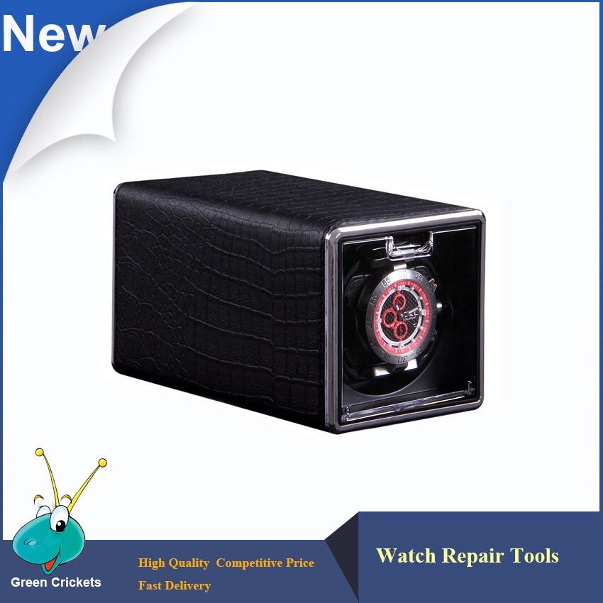 Mini Zwart Lederen Horloge Winder doos, Ultra stille Motor 4 Modi Automatisch Horloge Winder