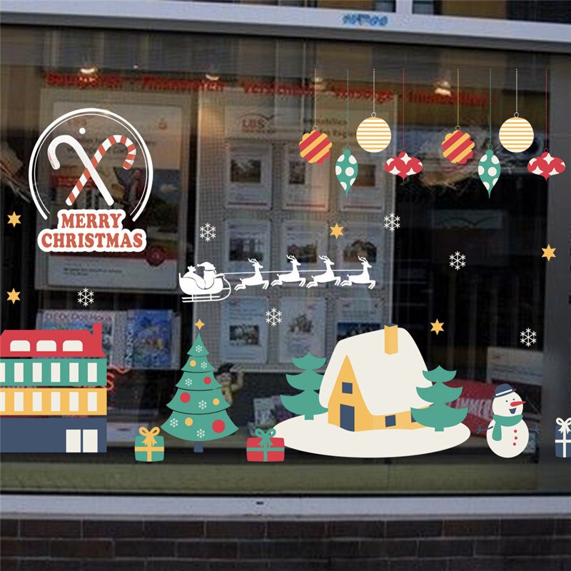 Kerst Elements Muurstickers etalage Office Home Decoratie Diy Kerstman Rendier Sneeuwpop Xmas Tree Snowfake Decal: xmas107