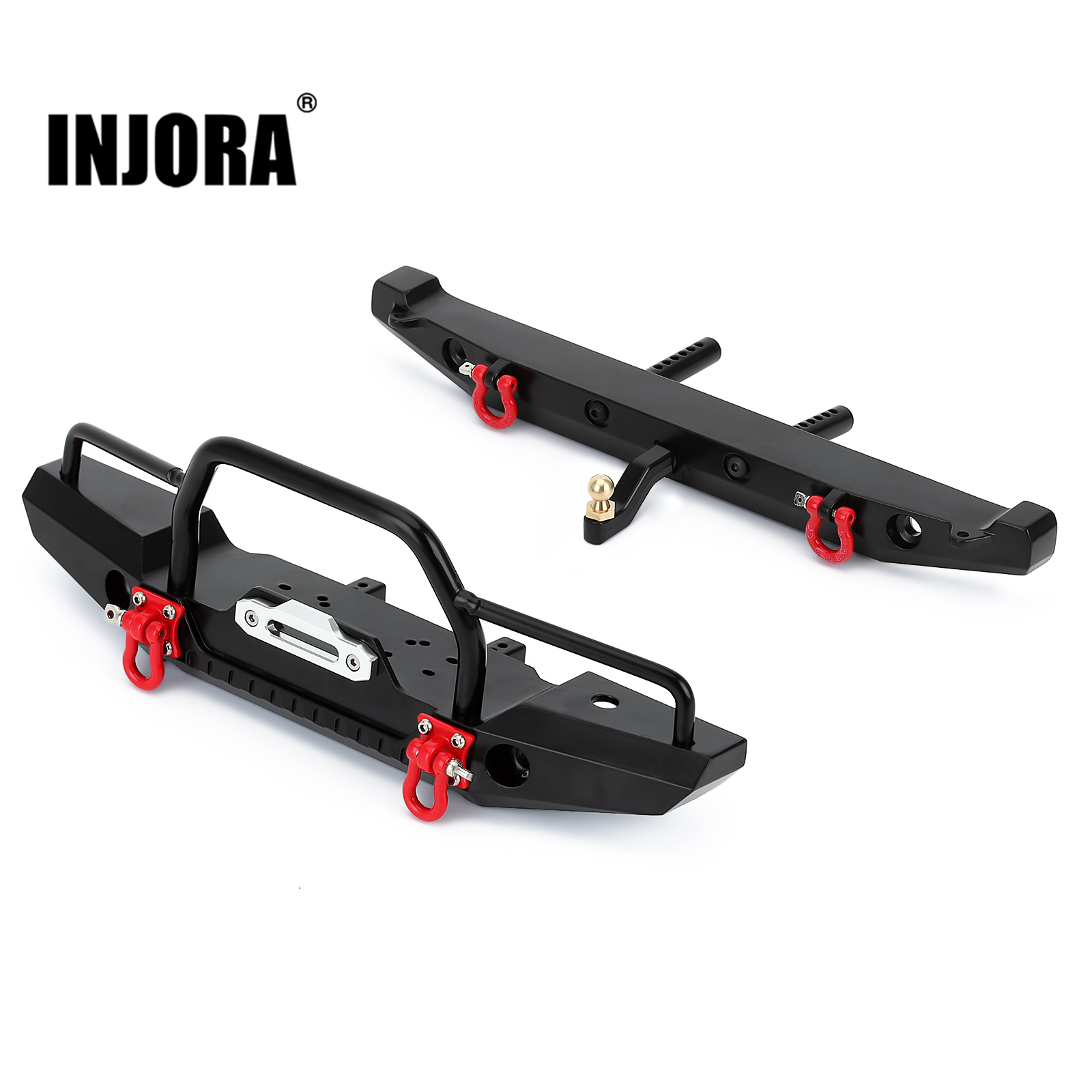 INJORA Metalowy przedni tylny zderzak z oświetleniem LED do gąsienic 1/10 RC Axial SCX10 i SCX10 II 90046 90047 Części modernizacyjne