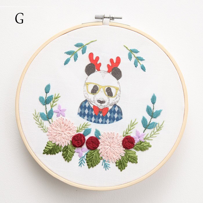 Diy Lint Borduren Voor Beginner Handwerkpakketten Kruissteek Cartoon Herten Kat Vos Konijn Panda Handgemaakte Wall Art Decor: G / with Photo frame