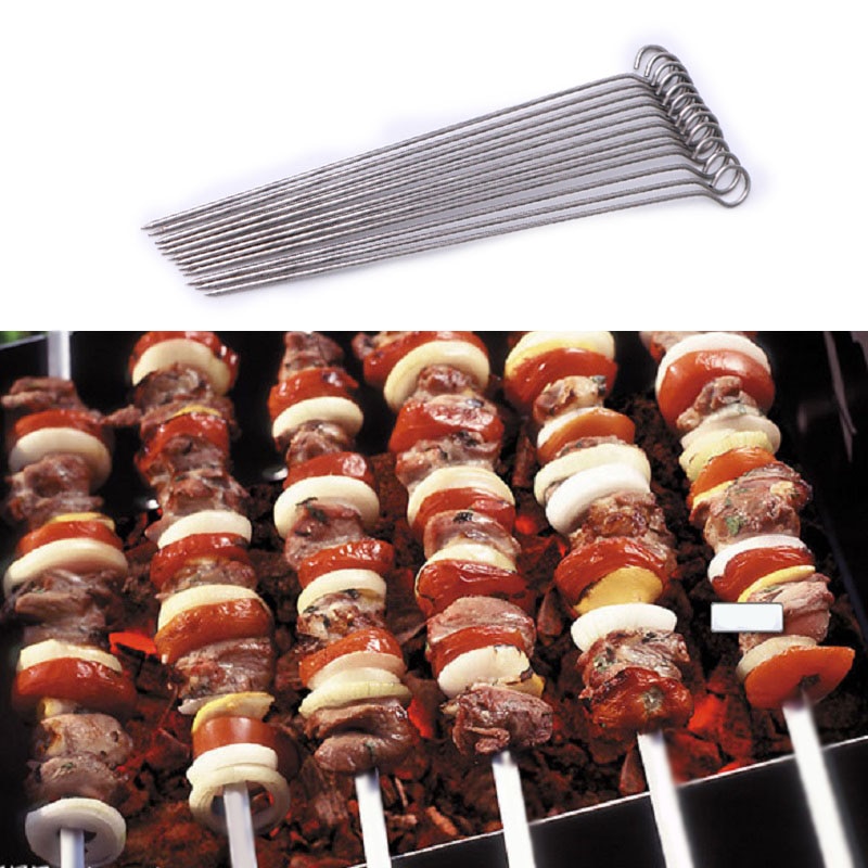 Brochettes de barbecue en acier inoxydable, pour Camping en plein air, outils de pique-nique, rôtissoire, 12 pièces