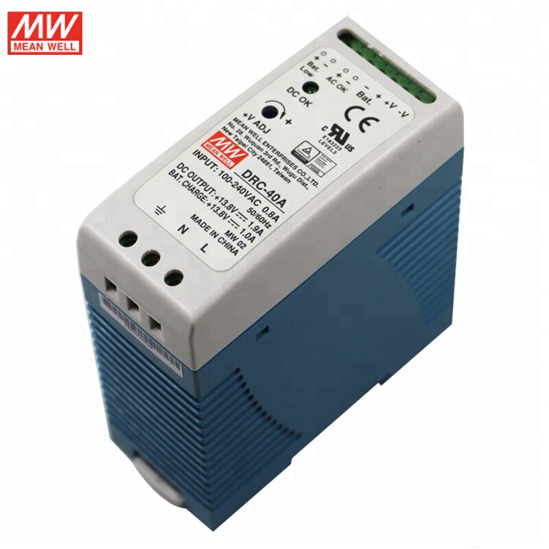 MEAN WELL DRC-40A Switching Power Supply 40W 12~15V 110V/220V AC to 13.8V DC 1.9A DIN Rail Battery Charger with UPS Function