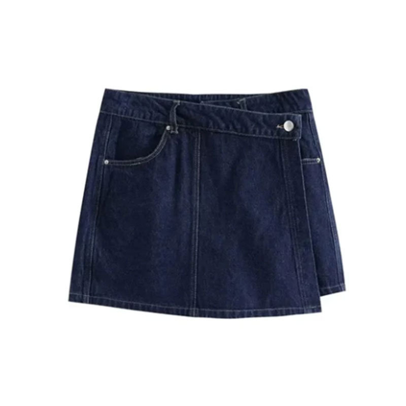 Sommer denim todelt sæt korte ærmer lommer dame top mini nederdel shorts afslappet dame 2 sæt  y2k: S / Grå