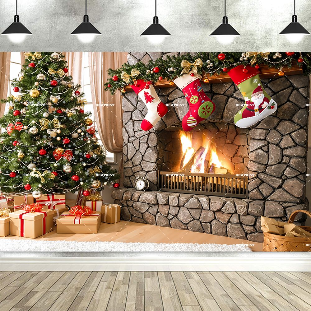 Christmas Theme Backdrop Photography Tree Sock Decor Party Supplies Photo Background Picture Banner Studio Decor Booth Props: light brown / 272*1000