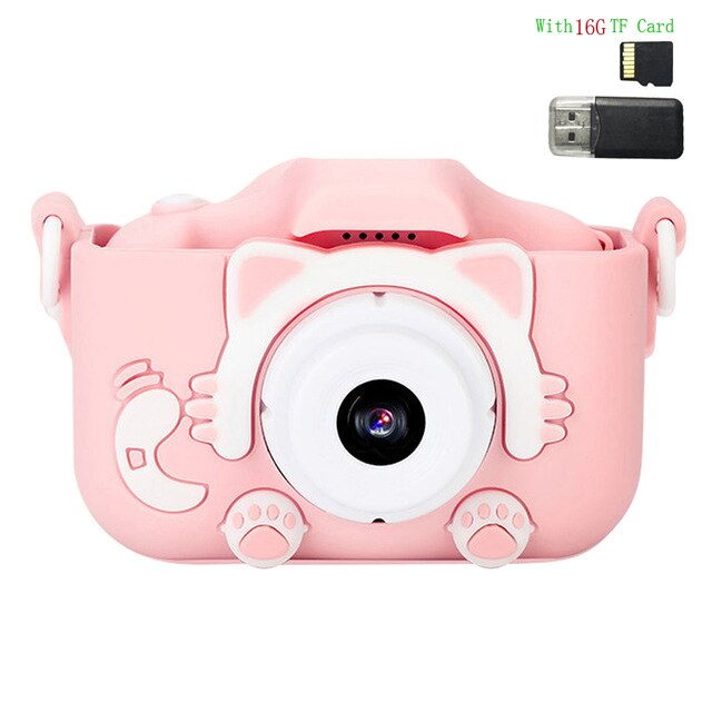 Mini Camera Kids Digital Camera Cartoon Toy HD Camera for Kids Educational Children's Camera Toys for Boy Girl Best: Pink Cat 16G Card