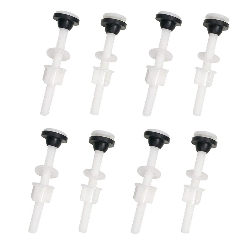 -Paquete de 8 pernos de plástico del tanque de inodoro M10 tanque para tazón de baño Kits de reparación de baño tornillos de ajuste y sellado conjunto de tornillos de cabeza de sartén