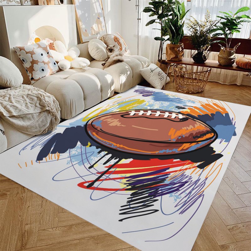 Tapis de sport non ald ball imprimé, football, basket-ball, zone, lavable, entrée, portières, chambre, salon, cuisine, polymères: 150X220cm / violet