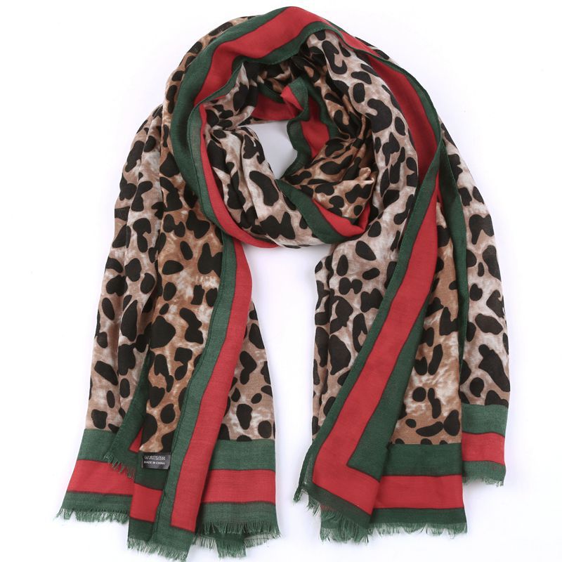 Leopard tørklæde kvinder vinter sjal rød ru ende twill bomuldsprint pashmina stjal muslim hijab sjaal tørklæde dame: Tuose