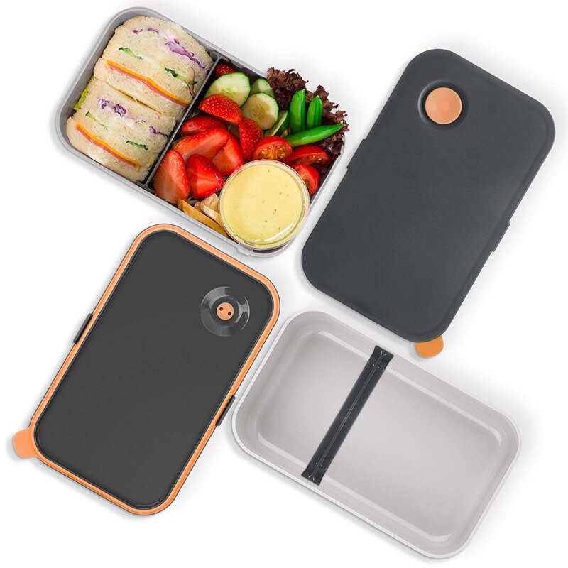 Matlåda 1000ml med 2 fack, miljövänlig bpa-fri bentolåda, hermetisk matlåda, mikrovågsugn och diskmaskinsäker (orange)