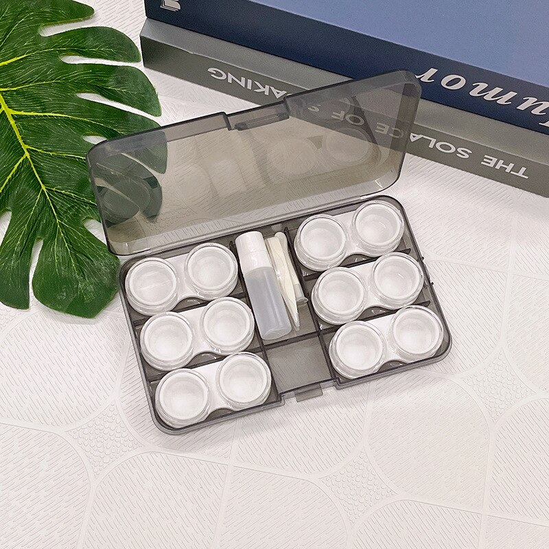 6 Paar Contact Lens Box Transparante Multi-Paar Contact Lens Storage Box, multi-Linked Contact Lens Bescherming Doos: Black shell white