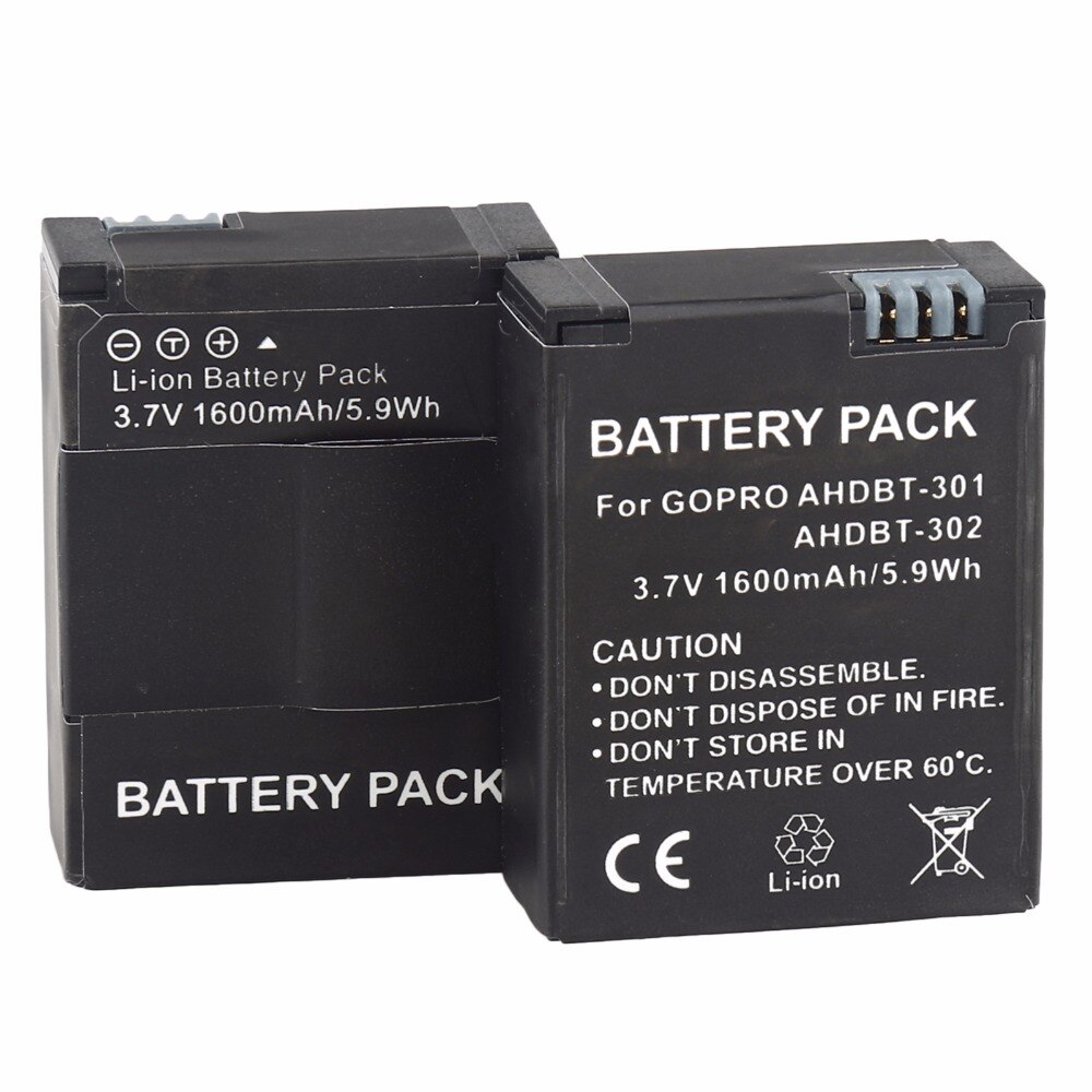 PROBTY 2x 1600mAh AHDBT-301 Battery + LCD Dual Charger + 2-Port USB Plug For GoPro Hero 3 Hero 3+ Camera Accessories