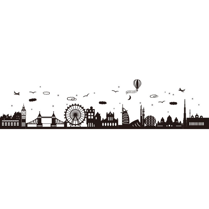 [shijuekongjian] Black Buildings Wall Decals Vinyl DIY European Style Home Decor Sticker for Living Room Bedroom Decoration: building sticker 3
