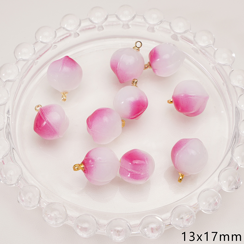 Abalorios de cristal de melocotón y fresa, colgante de fruta de imitación para pulseras Diy, llavero, collar, manualidades, materiales para hacer joyas, 2-5 uds.: Marrón