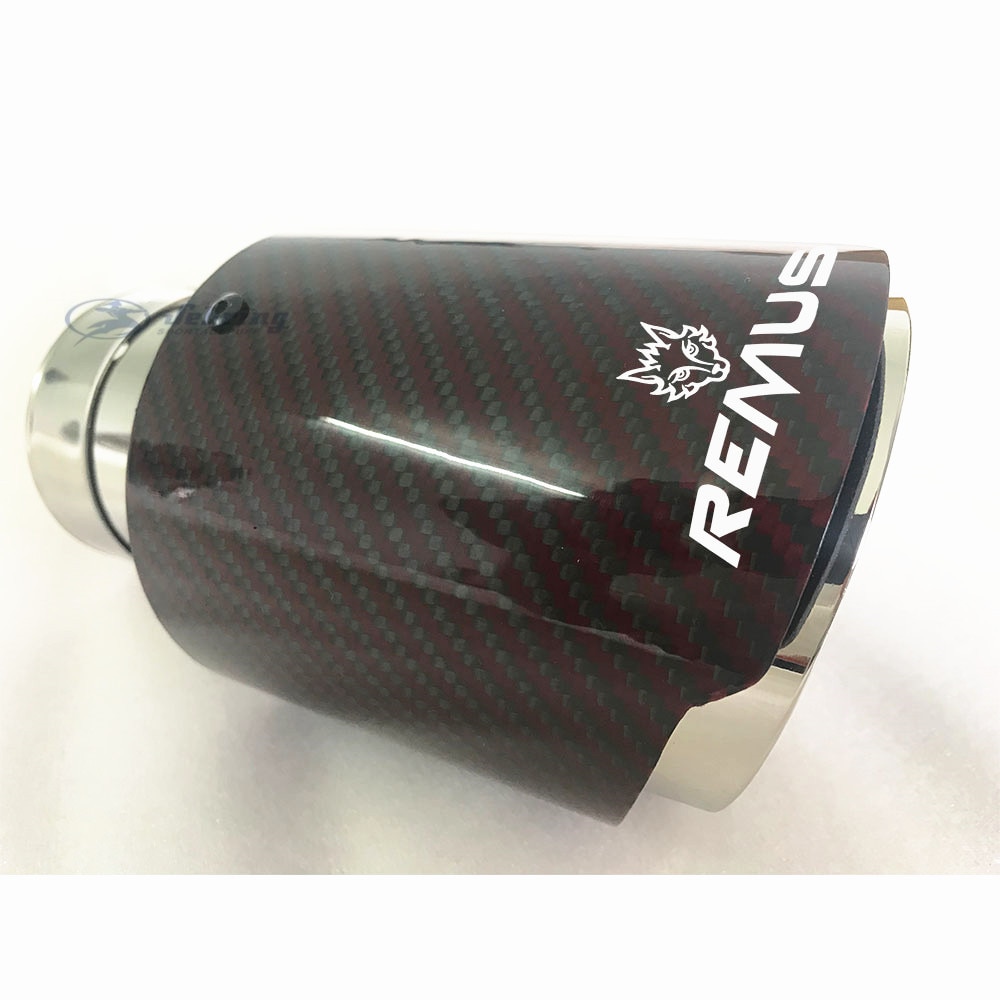 Remus Glossy Red Carbon Fiber Stainless steel Universal Automobile exhaust pipe Muffler Pipe carbon fiber exhaust tips