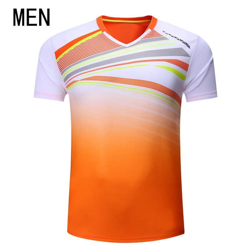 Badminton Shirt Men/Women - Quick Dry Breathable Polyester T-Shirt - Tennis Wear - TIAN YU JIAN LONG 3076A: Men Orange one shirt / 4XL