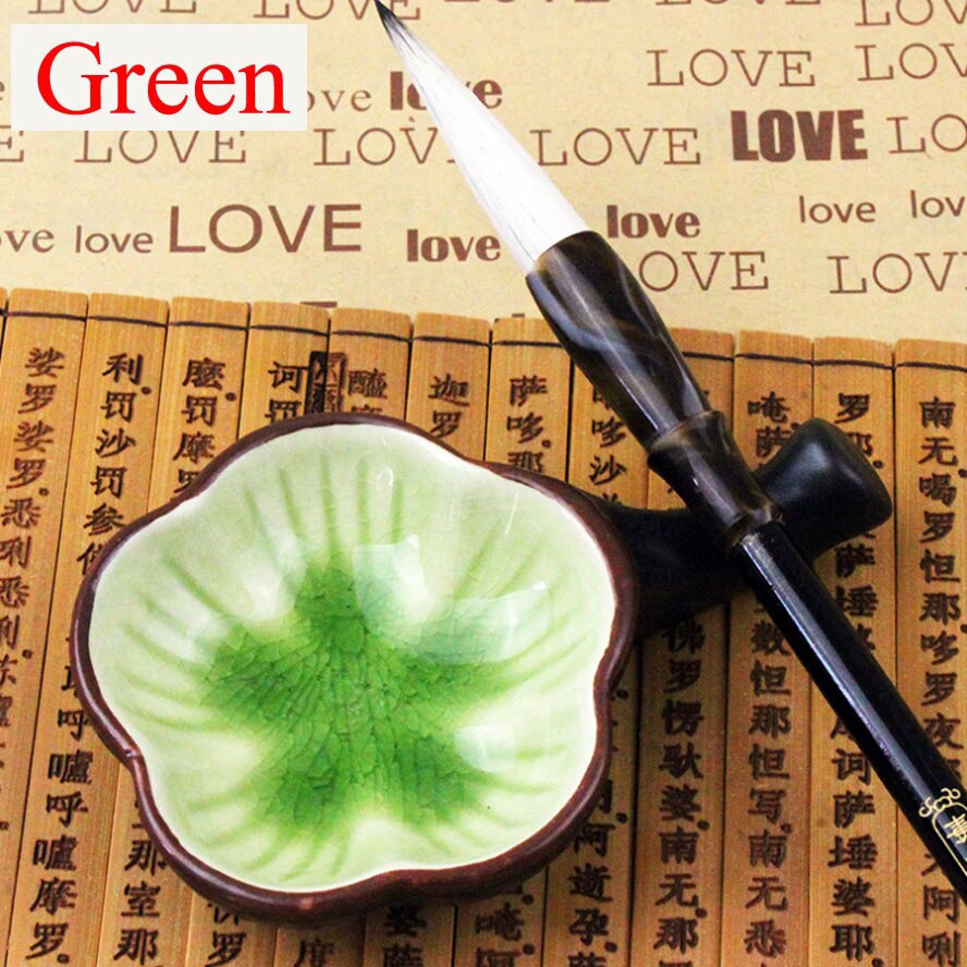 Multifunktionel keramikplade kinesisk kalligrafi maleribørster penholder kunstmaling forsyninger: Grøn