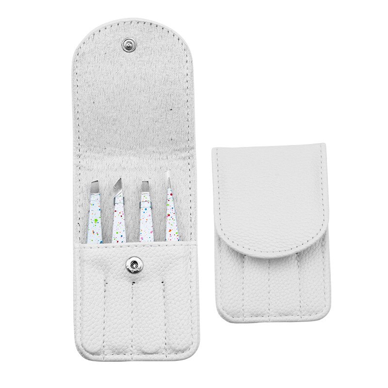 4 pz/impostato pinzette professionali con custodia per sopracciglia clip pinze in acciaio inox rimozione dei capelli strumenti per il trucco: bianca 2
