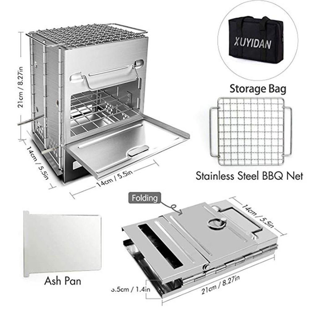 Outdoor BBQ Barbecue Stove Stainless Steel Camping Grill Wood Lightweight Cooking Folding Churrasco Parrilla Barbacoa Carbon