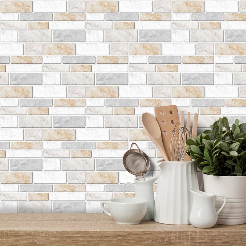 27pcs Imitation Marble Brick Tile Stickers DIY Self Adhesive Kitchen Floor Wall
