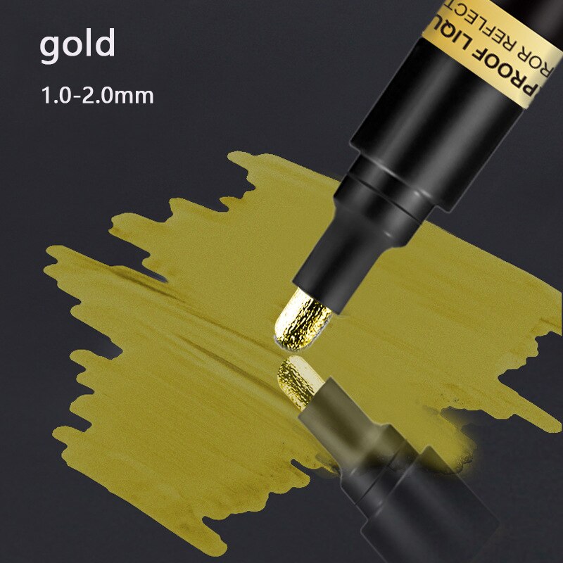 Gold Silver Copper Metallic Liquid Chrome Mirror Marker Pen Waterproof Ink Crude Nib Mirror Metal Effect Craftwork Pen: 2mm-gold
