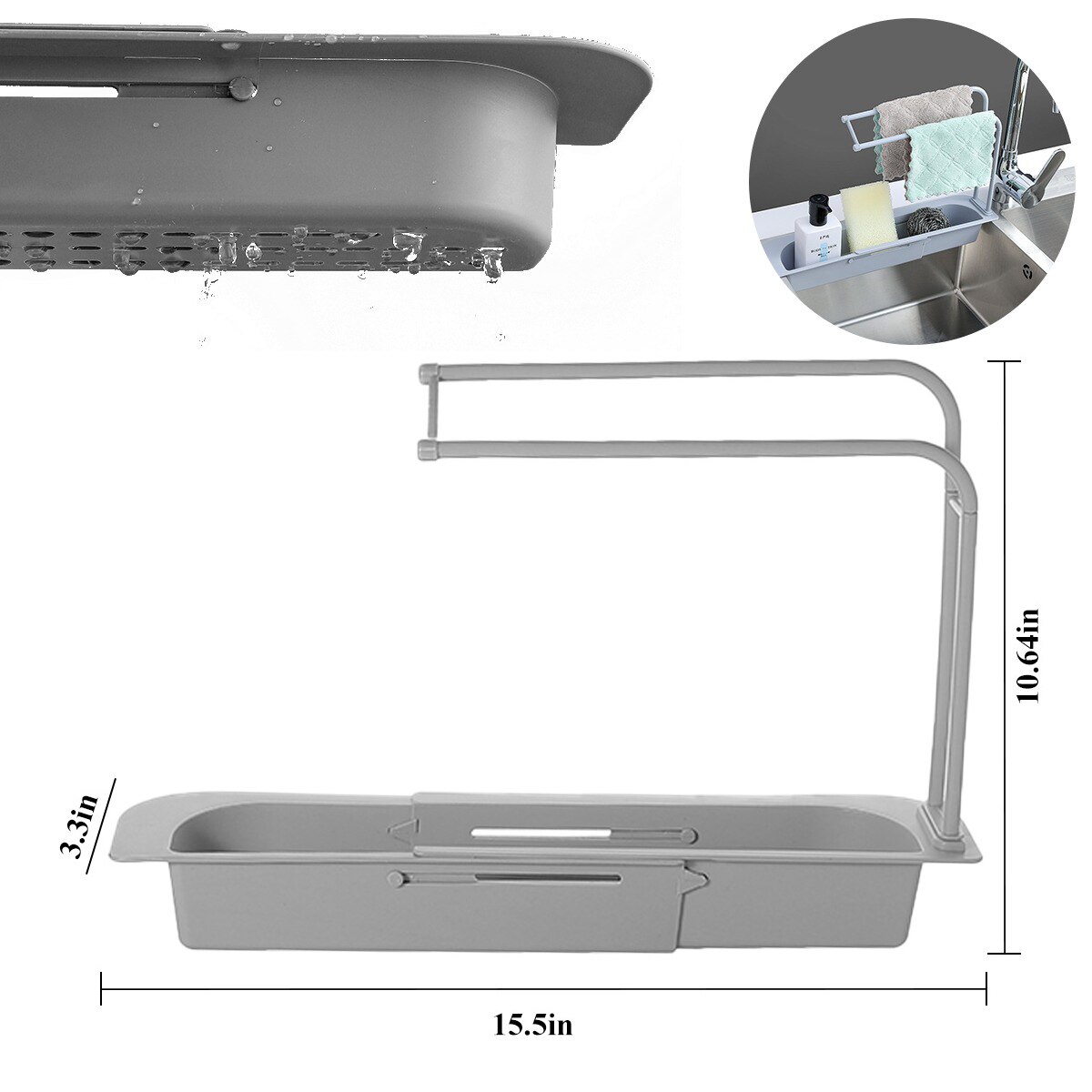 Drain Rack Kitchen Silicone Dish Drainer Tray Large Sink Drying Rack Worktop Organizer Drying Rack For Kitchen Dishes Tableware: gray