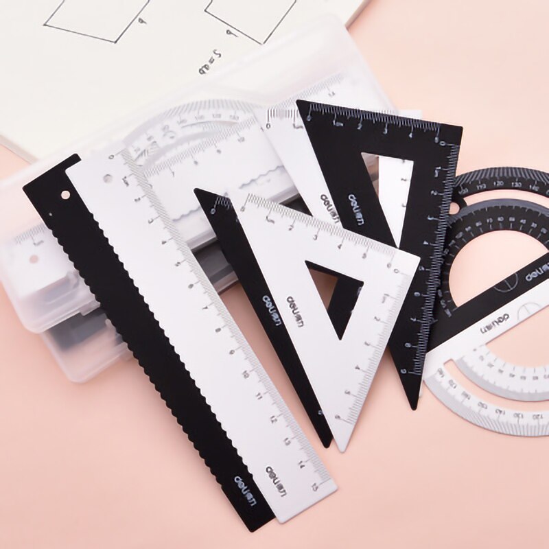 4Pcs Set Square Portable School Math Geometry Set Protractor Drawing RulerGeometry Set Protractor Drawing Ruler Math