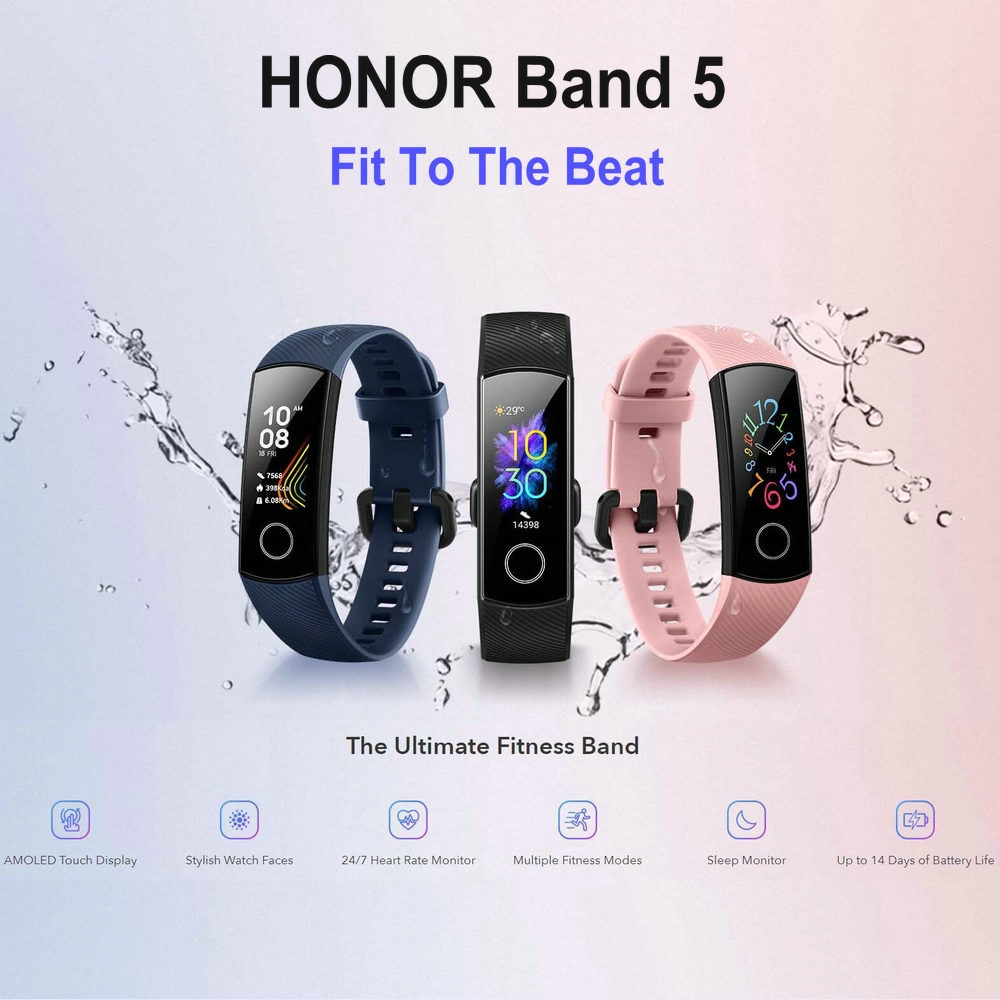 HUAWEI HONOR fascia 5 Astuto Della Vigilanza Del Braccialetto AMOLED Schermo tocco Intelligente braccialetto Ossimetro Sonno Frequenza Cardiaca in tempo Reale di Monitoraggio