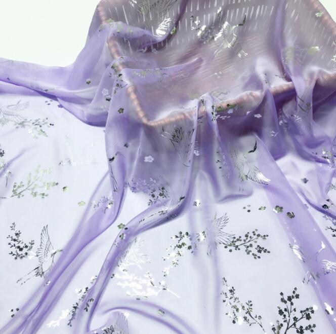 Dress Dancing Fabric Bronzing Chiffon Fabric Flower Shiny Fabric Bronzed Costume Material DIY Stage Cosplay Dress 1Meter: 3 Lilac Silver