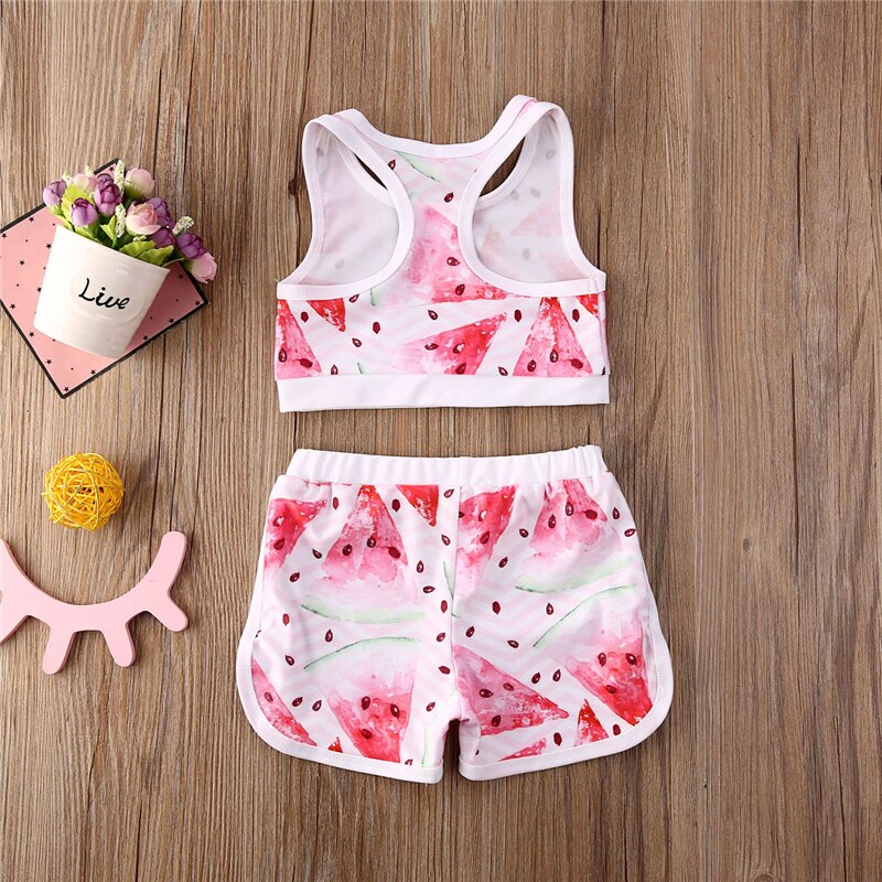 Traje de baño para niñas pequeñas, Tankini, conjunto de Bikinis sin mangas, trajes para niñas, conjunto de ropa de dinosaurio de sandía