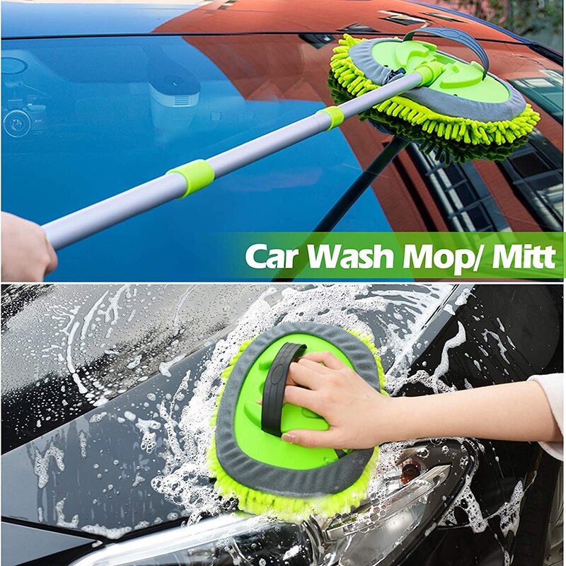 Balai télescopique pour lavage de voiture, 9l, avec seau pliable, détachable, double usage, Chenille, serviette de nettoyage, accessoires automobiles