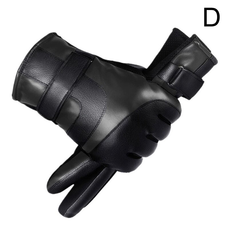 Winter Men Warm Hand Gloves Waterproof Faux Leather Touch Screen Mittens Black Driving Ski Gloves: D