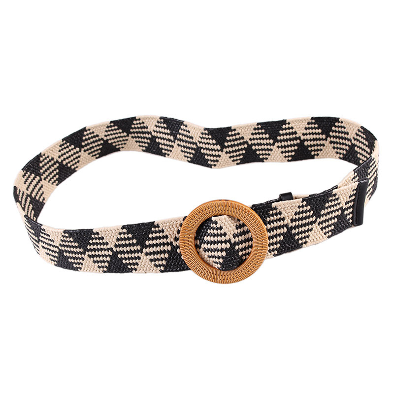 Vintage Knitted Wax Rope Wooden Bead Waist Rope Women Smooth Buckle Belt Woman Woven Female Elastic Braided Belt BZ48: Style 6