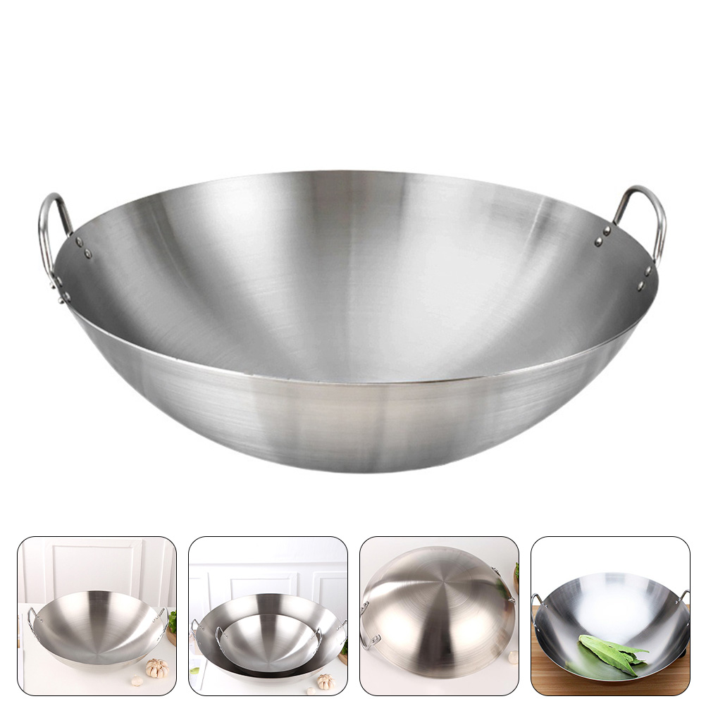 Stainless Steel Wok Round Bottom Wok Large Fry Pan Large Capacity Saute Pan