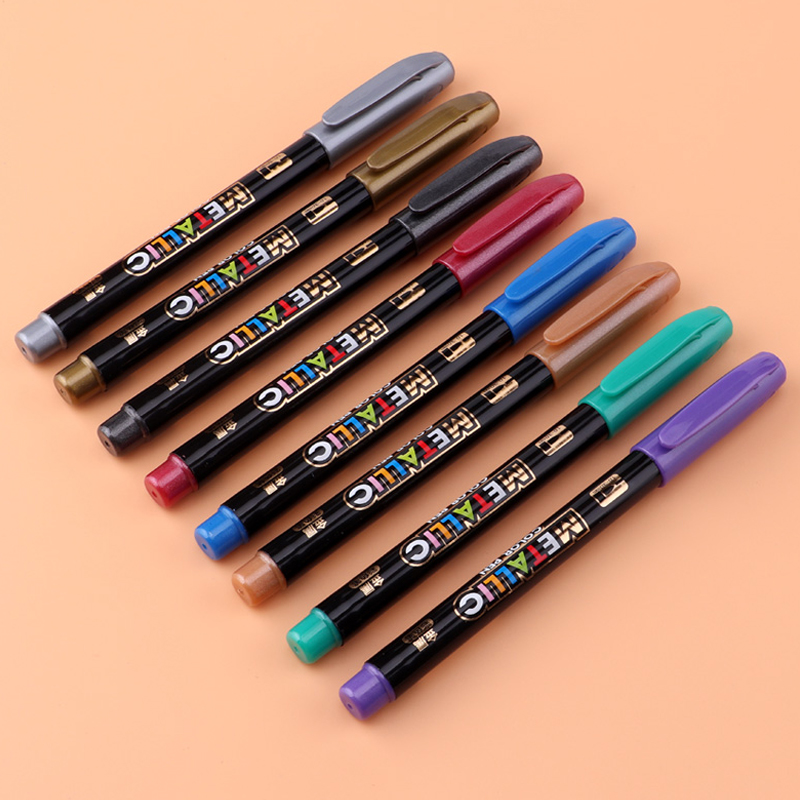 Rotulador metálico de 8 colores, rotulador de pintura al agua, pincel de dibujo permanente, bricolaje, álbum de fotos, papel de vidrio, marcador de Color, de dibujo