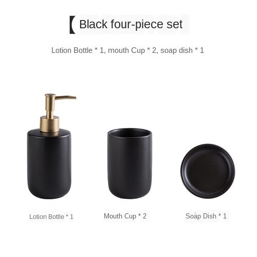 Northern European-Style Ceramic Sanitary Ware Washing Set Simple Toothbrush Cup Bathroom Decoration Toilet Tabletop: Matt Black 4 pcs