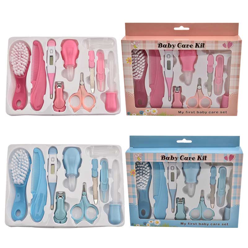 Ensemble de ciseaux à ongles multifonctions pour bébé et enfant, ensemble de 10 pièces, thermomètre, brosse de toilettage, Kit d'articles de soins de santé pour cheveux