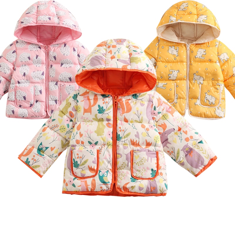 Winterjas Voor Kinderen 90% Katoen Cartoon Dier Patroon Warm Capuchon 2-6T Parka Unisex Kleding Bovenkleding