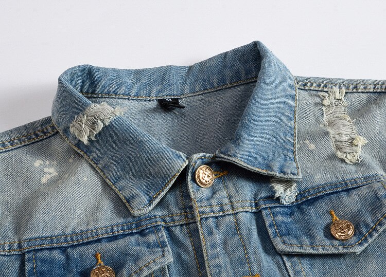 tide male denim jacket water hole in denim jacket cultivate one 's morality cowboy a light jacket