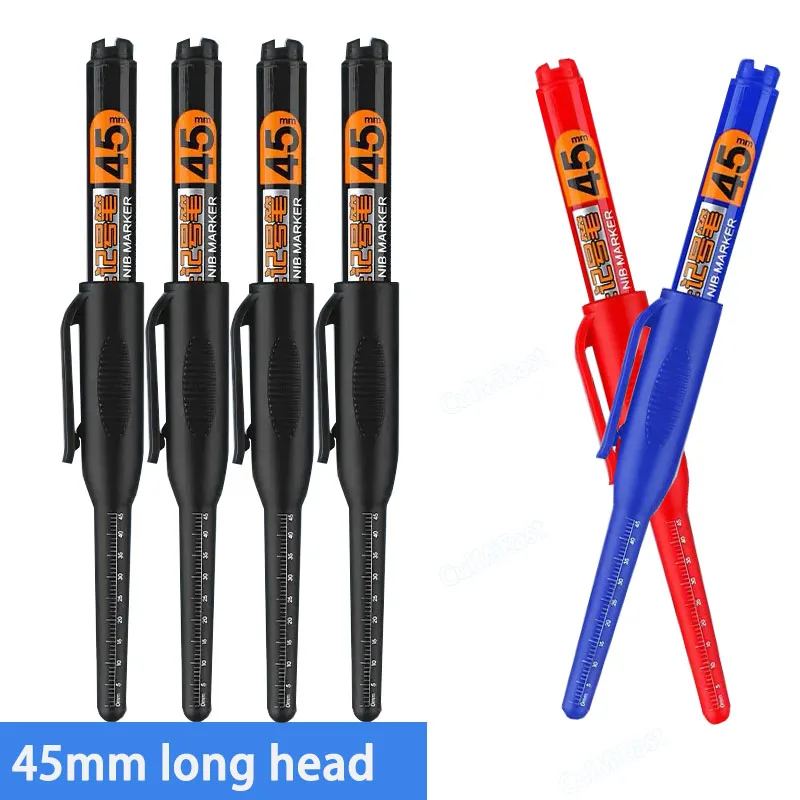 8PCS 45mm Spitze Wasserdicht Lange Kopf Marker Stift Quick-Dry Tinte Holzbearbeitung Schwarz Rot Blau Lange kopf Spitze Tiefe Loch Fliesen Schreiner