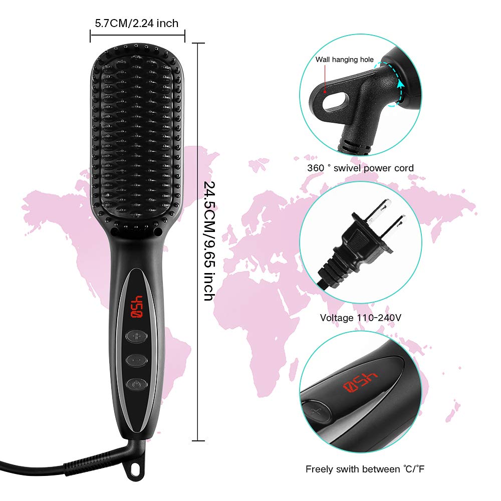 Plancha de pelo eléctrica, peines, plancha de cerámica iónica, cepillos para alisar la barba, calentamiento rápido, función anti-escaldaduras para hombres