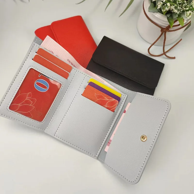 Carteras bonitas para mujer, pequeño bolso con cerrojo multitarjeta, Mini bolsa a la , Simple, tres pliegues, Clip corto, cartera portátil para mujer, monederos