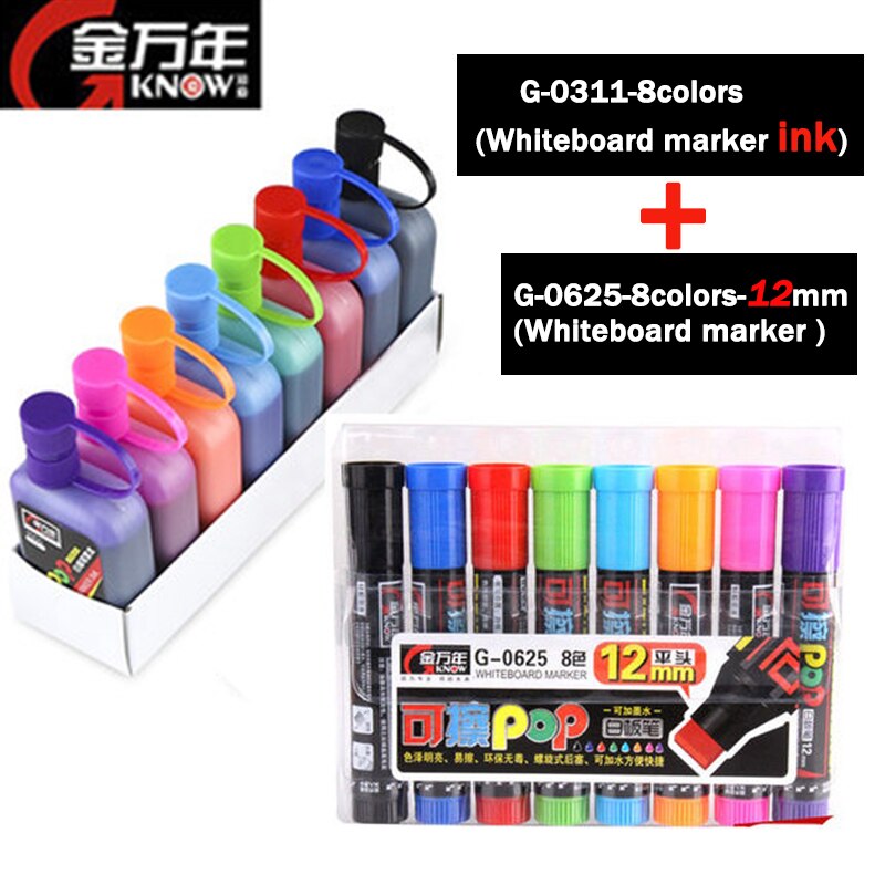 WISSEN Pop Whiteboard Marker/Tinte 8 Farben 5/12mm Wasser-basierend Wiederholt Füllung Löschbaren Stift Werbung/Poster Stift G-0622/0625/0311: G-0625-0311